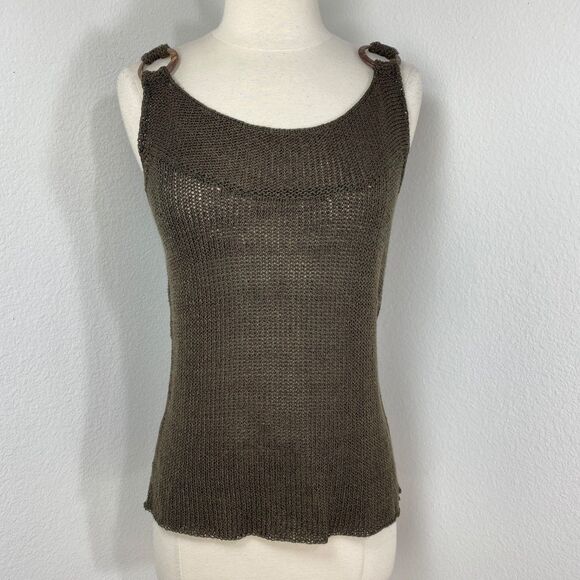 Chico's Brown Knit Tank Top Size 1 Med Bronze Shimmer Coconut Rings Shoulders - Picture 2 of 13